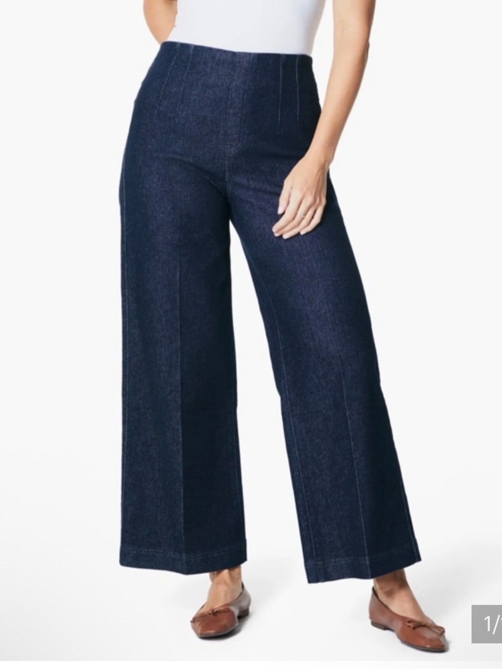 SPANX Women Denim Pants Jean Zero Waistband Wide Leg Dark Blue Size S